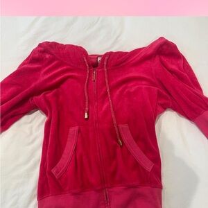 Juicy Couture Red Velour Hoodie Jacket with Gold Hardware